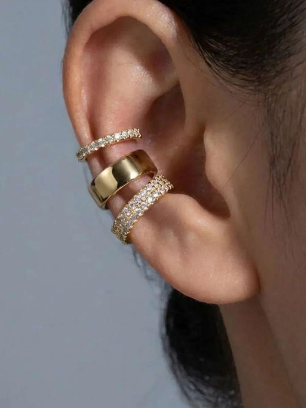 Gold Cubic Zirconia Multi-Row Ear Cuff Set - Unbranded R 452